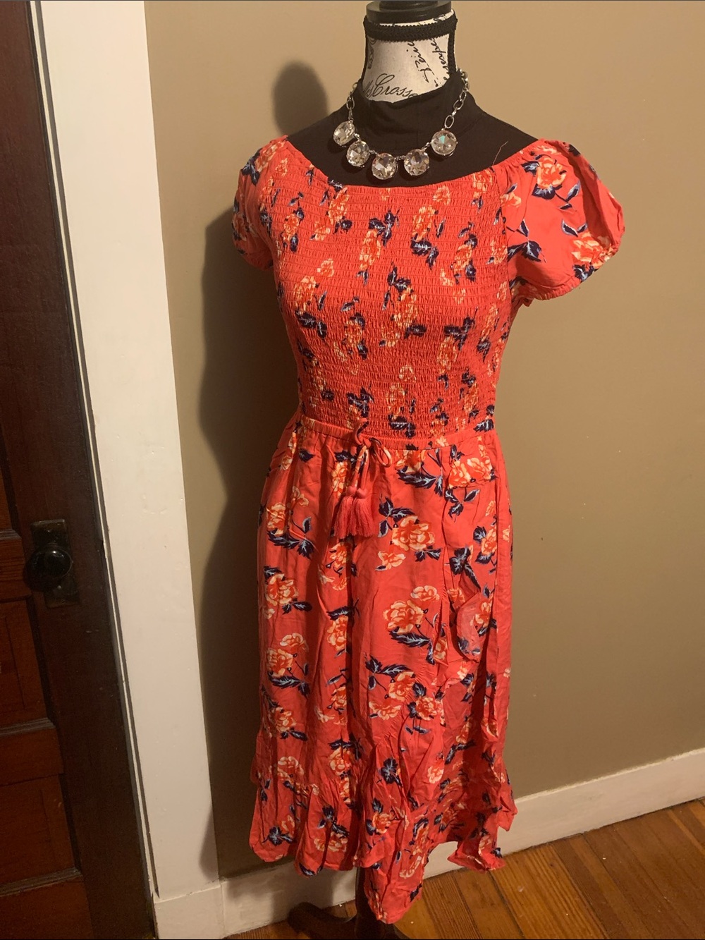Justice Coral Floral Smocked Midi Dress